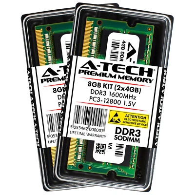 A-Tech 8GB (2 x 4GB) PC3-12800 Laptop SODIMM DDR3 1600 MHz 1.5V Memory RAM 4G 8G - Image 1 of 4