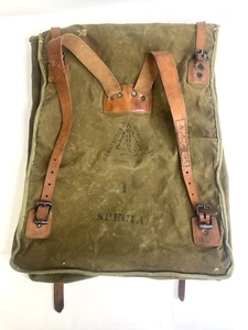 Vtg Woods Canoe Bag Canvas w Leather Straps Canada Made Backpack Sack Duluth Bag - Picture 1 of 17