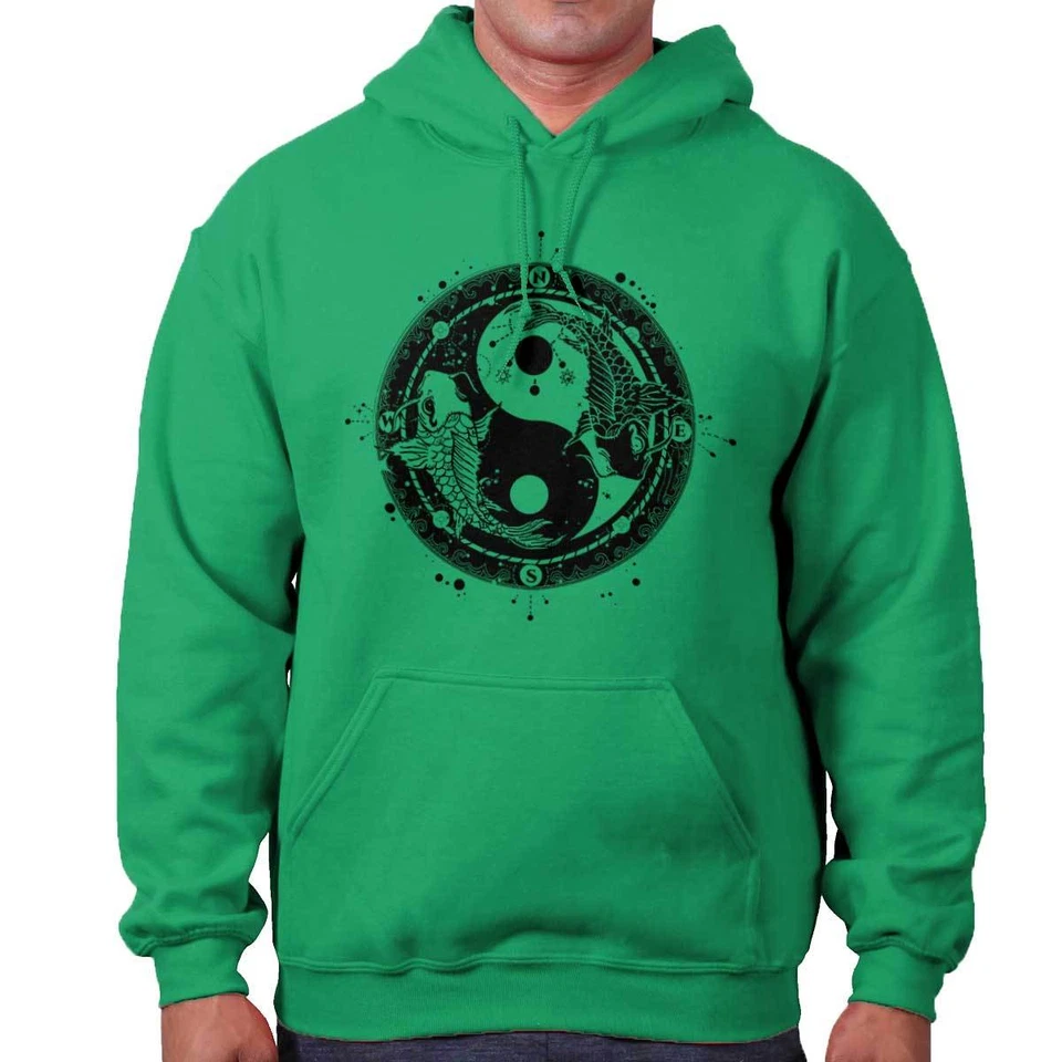 Yin Yang Japanese Koi Fish Geometric Compass Hoodie Hooded Sweatshirt Men Women - Image 1 of 4