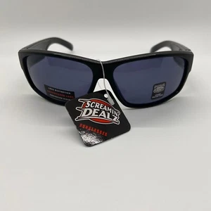 Pugs Men's Sunglasses Wrap Enhanced Vision Glossy Black Frame Tinted Lens UV400 - Picture 1 of 10