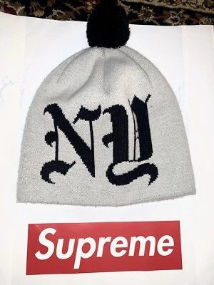 Supreme New York Times Olde English NY Pom Beanie Grey Vintage Made in Canada - Image 1 of 4