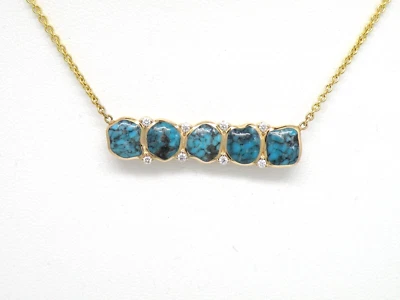 Authentic Kabana 14k Yellow Gold Necklace, Kingman Turquoise, Diamond, Chain - Image 1 of 4