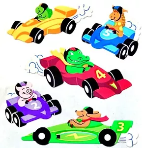 Vintage ANIMALS IN RACE CARS Sandylion Stickers - 1 square Kromekote - Picture 1 of 1
