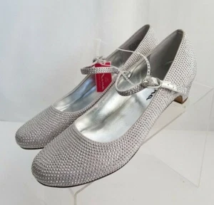 Scarpe eleganti Nina Big Girls Zelia Mary Jane argento raso metallizzato fibbia borchie NUOVE - Foto 1 di 8