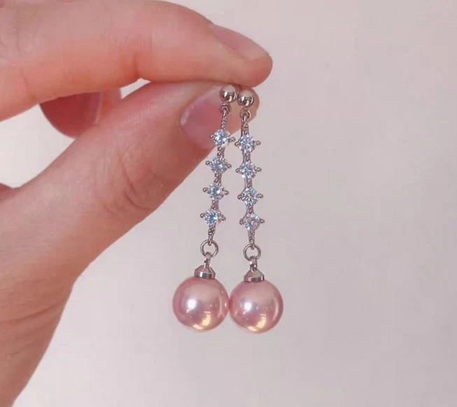rare a pair natural south sea pink pearl earring - Image 1 of 1