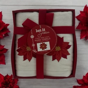 2 Gift Set Morgan Home Fashions Hand Towels POINSETTIA Embroidered 16 X 26 NIP - Picture 1 of 10