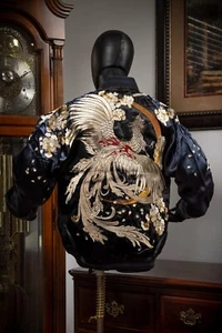 DEAR VANILLA SUKAJAN YOKOSUKA BOMBER EMBROIDERY SOUVENIR JACKET JAPANESE PHOENIX - Picture 1 of 12