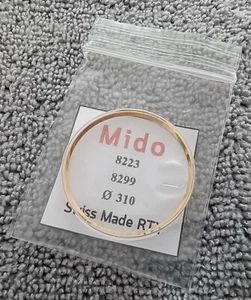 NEW ACRYLIC CRYSTAL WITH GOLD TENSION RING FOR MIDO COMMANDER 8223 , 8229 WATCH - Picture 1 of 4