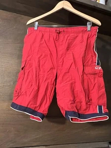 Arizona Jeans Co Mens RED Cargo Pockets PULL ON Shorts Size SMALL LINED - Picture 1 of 4