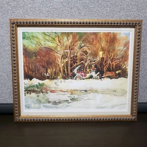 Central Park Winter Scene Horse Carriage w/ People Signed Numbered 121/300 - Picture 1 of 24