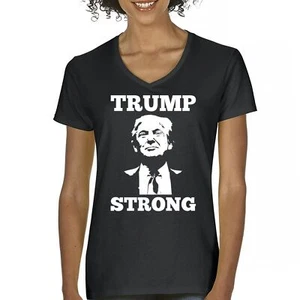 Trump Strong 2024 Women's V-Neck T-shirt President MAGA America First FJB Tee - Picture 1 of 50
