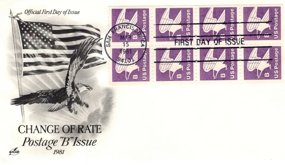 USPS FDC #1819 1981 18¢ Eagle B Rate Change Booklet Pane ST1965 - Image 1 of 1
