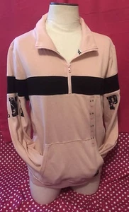 Nwt L VICTORIA’S SECRET PINK HIBISCUS FLORAL Quarter ZIP PULLOVER Sweatshirt - Picture 1 of 4