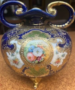 Kobaltblaue Nippon Vase mit schweren Goldperlen (1891-1911) wie besehen - Bild 1 von 11