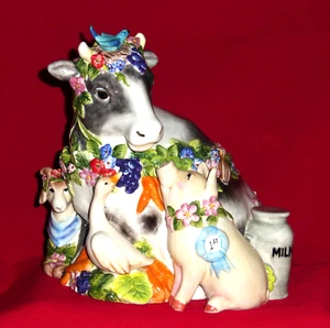 Fitz and Floyd COUNTRY CHIC Cookie Jar Cow Pig Goose Spring Farm Animal Figure - Picture 1 of 23