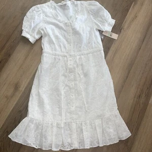NANETTE LEPORE Eyelet Lace Embroidery Lined White Prairie Dress Sz 8 ❤️blt7m94 - Picture 1 of 14