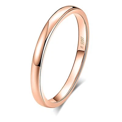 Alianza de boda Envy de 2 mm para hombre o mujer enchapada en oro rosa jengibre de plata de ley... Foto 1 de 4