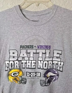 NFL Team Apparel Gray Packers and Vikings Battle For The North T-Shirt Sz M - Picture 1 of 6