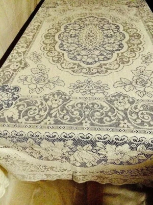 Classic Ainsley Ivory Cotton Blend 74 x 90 Lace Tablecloth Dining Room Wedding - Image 1 of 4