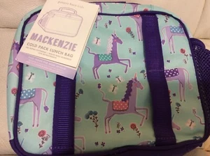 Pottery Barn Kids Mackenzie Cold Pack Lunch Bag Aqua Plum Unicorns NWT  - Picture 1 of 1
