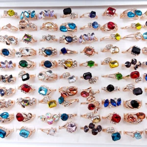 Lote de 100 piezas al por mayor de anillos mezclados de cristal colorido banda para dedos anillo joyería - Imagen 1 de 18