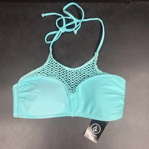 Traje de baño Volcom Bikini Sujetador Top Talla XS Azul Pájaro Cuello alto Malla Bikini Correa - Imagen 1 de 7