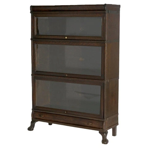 Antique Arts & Crafts Missions Oak Macey Three Stack Barrister Bookcase c1910 Cover