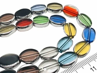 Contas planas ovais tchecas de vidro polidas fogo Qtd:24 - Imagem 1 de 2