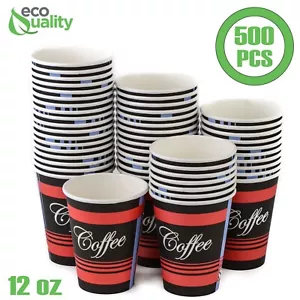 12oz Design Coffee Cups Hot Cold Drinks Disposable Hot Beverage BPA Free 500pcs - Picture 1 of 4