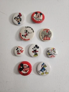 Set 9 Vintage Disney Mickey Mouse Minnie Goofy Pinback Buttons Dumbo Disney World - Bild 1 von 2