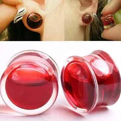 Acrylic Plugs Red Liquid Blood Tunnels Earrings Piercing Expanders Gauge Fashion - Image 1 of 4