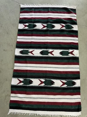 Mexican Serape Blanket Fish Pattern Southwest Striped Throw 74x42 Boho Cabincore - Image 1 of 4