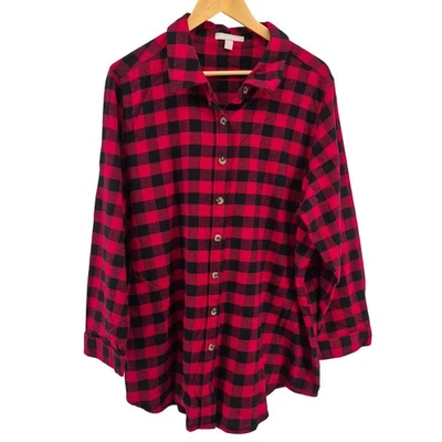 Camisa de franela a cuadros Woman Within 22/24 roja negra búfalo con botones delanteros núcleo de cabina Foto 1 de 4