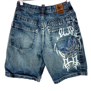 Vintage Jnco Denim Jean Shorts Boys 16 Mens 28 Blue Embroidered Y2k - Picture 1 of 4