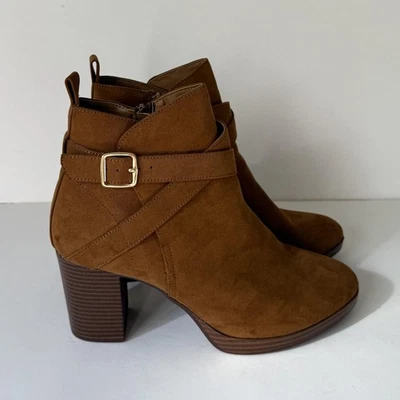 Botas Style & Co femininas tamanho 11 conhaque ZAHARAAF tornozelo salto bloco zíper - Imagem 1 de 4