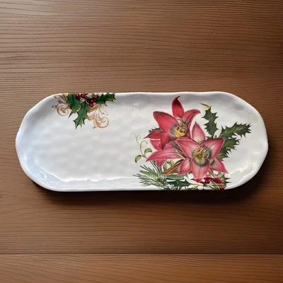 Michel Design Works Melamine Serving Tray Merry Christmas Floral Holly - Image 1 of 4