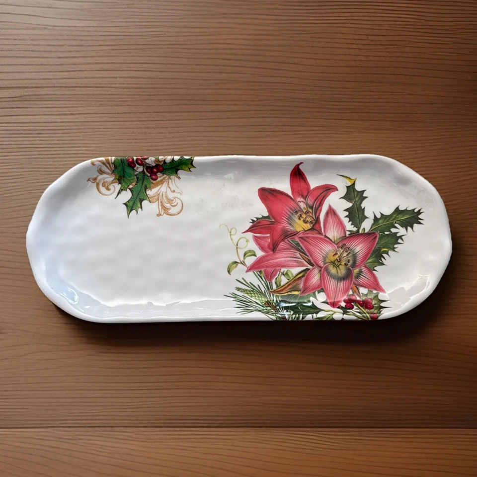 Michel Design Works Melamine Serving Tray Merry Christmas Floral Holly - Image 1 of 4