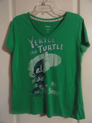 WOMENS DR SEUSS YERTLE THE TURTLE GREEN VNECK THSIRT SIZE XL  34" CHEST (TUB8) - Image 1 of 4