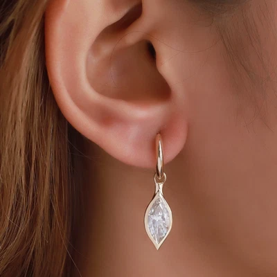 3.74 Ct Diamond Hoop Dangle Earrings 14K Yellow Gold Marquise Cut Lab Grown - Image 1 of 3