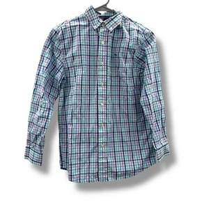 Vineyard Vines Shirt Boys Size Medium Cotton Plaid Long Sleeve Whale Logo Top - Picture 1 of 9