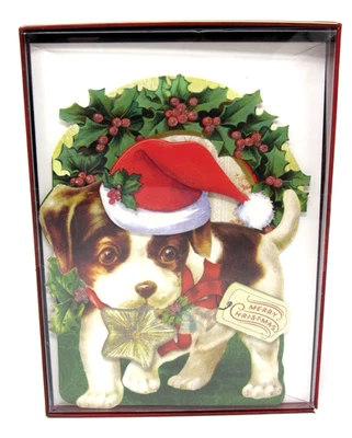 Punch Studio 15 Glitter 3-D Christmas Cards & Envelopes Puppy 21919 5" x 7" - Image 1 of 2