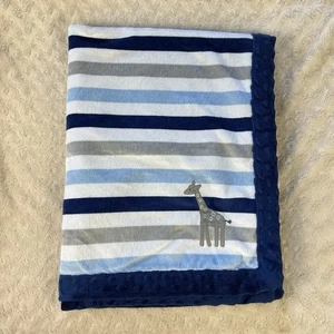 Child of Mine by Carter's Giraffe Baby Blanket Blue White Gray Stripes Sherpa - Picture 1 of 7
