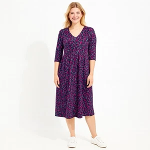 NEW PACT dress midi 3/4 sleeve organic cotton animal print pockets MEDIUM - Picture 1 of 7