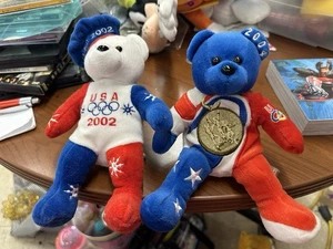 Lote de 2 osos de peluche de los Juegos Olímpicos de Estados Unidos ~ invierno 2002 y verano 2004 - Imagen 1 de 2