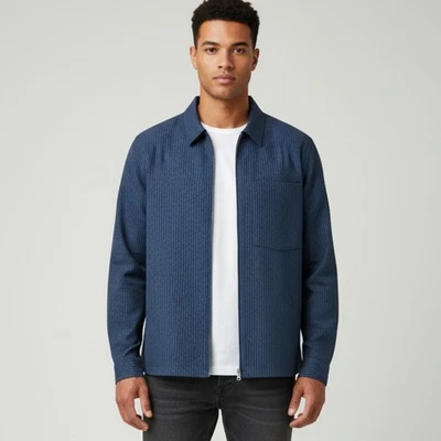 COS Jacket Men XL Blue Recycled Polyester Long Sleeve Collared Check Pattern - Image 1 of 4