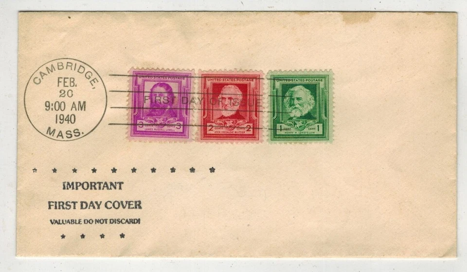 1940 FAMOUS AMERICANS POET 866 JAMES RUSSELL LOWELL 3 STAMP COMBO - Image 1 of 1
