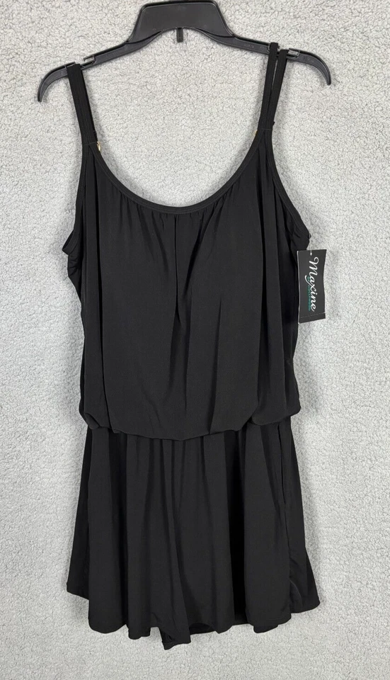Maxine of Hollywood Women Black Plus Sleeveless Romper Swimwear Size 22w