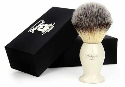 Uomo Argento Punta Sintetico Tasso Capelli Pennello da Barba IN Avorio Manico - Immagine 1 di 4