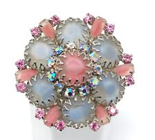 Vintage Pink and Blue/Gray Pastel Brooch Givré Stones Dog Tooth Prong Settings
