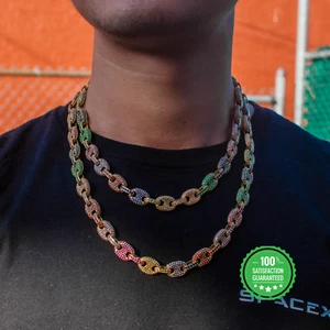 Collana girocollo oro giallo arcobaleno marinaio maglia vera ghiacciata - Foto 1 di 6